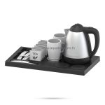 Bouilloire inox 1.2l avec plateau de service hôtel noir 45x25cm